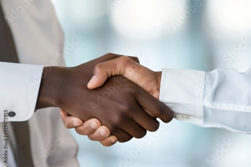 Man Shaking Hand. Businessman and African American Diplomat Making Agreements Together