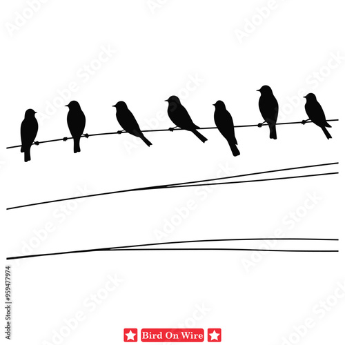 random birds one wire vector silhouette design