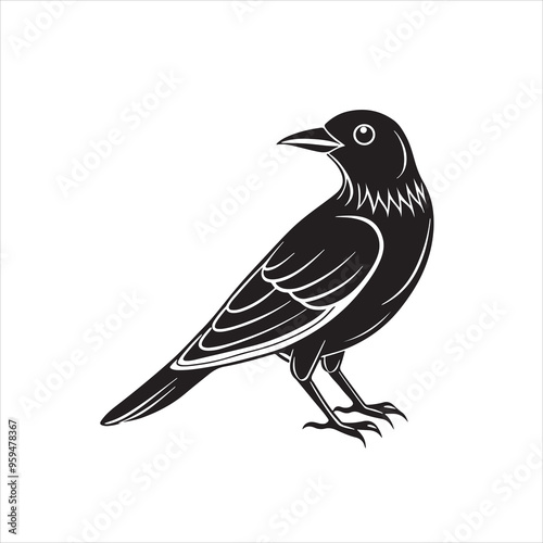  vector silhouette illustration black color bird with a white background. Generative Ai photo