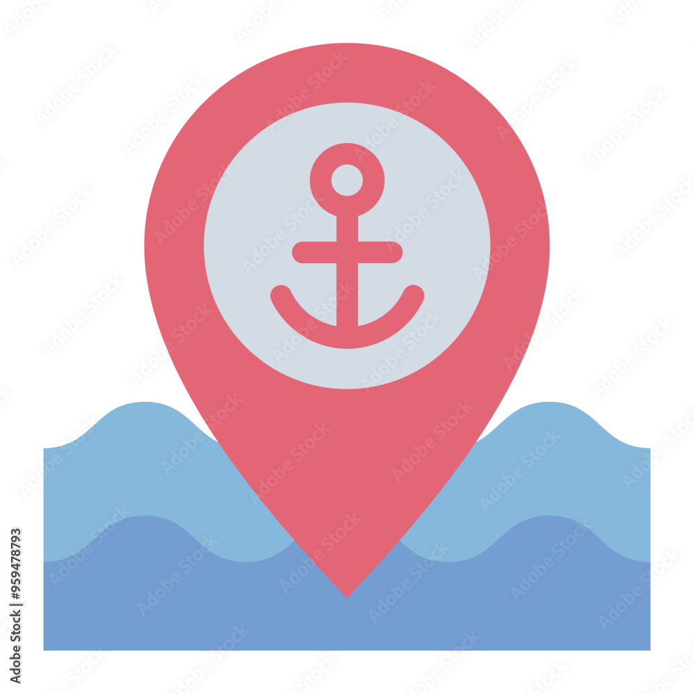 Icon of a harbor location, representing fishing or aquaculture transport and export. Icon of a harbor location, representing fishing or aquaculture transport and export.