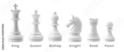 white chess pieces on white background