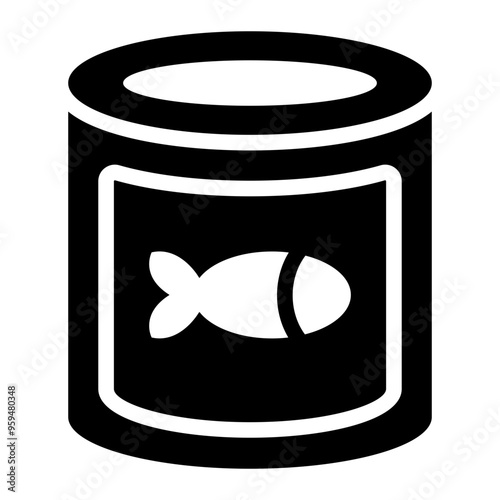 Icon of canned fish, representing preserved fish food in aquaculture or seafood industry.
