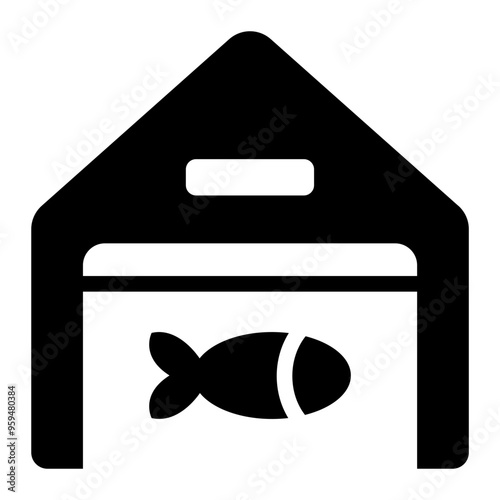 Icon of a storage warehouse, representing fish storage or facility management in aquaculture.