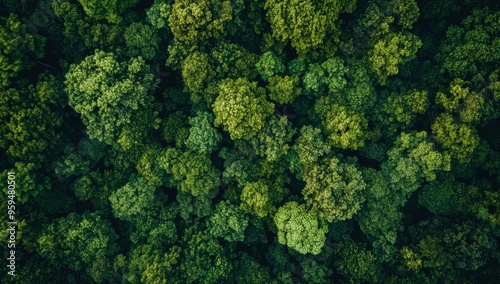 Aerial View of Lush Green Forest Canopy.