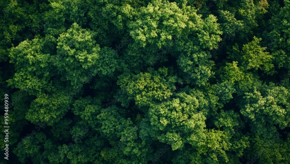 Aerial view of a dense forest canopy with lush green foliage. Aerial view of a dense forest canopy with lush green foliage.