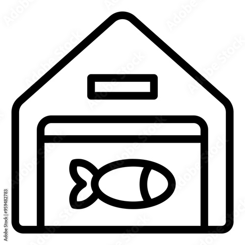 Icon of a storage warehouse, representing fish storage or facility management in aquaculture.