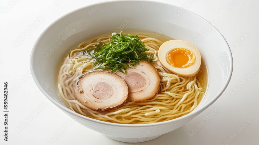 Serene Minimalist Ramen Bowl with Boiled Noodles and Clear Broth, Zen Aesthetic Serene Minimalist Ramen Bowl with Boiled Noodles and Clear Broth, Zen Aesthetic