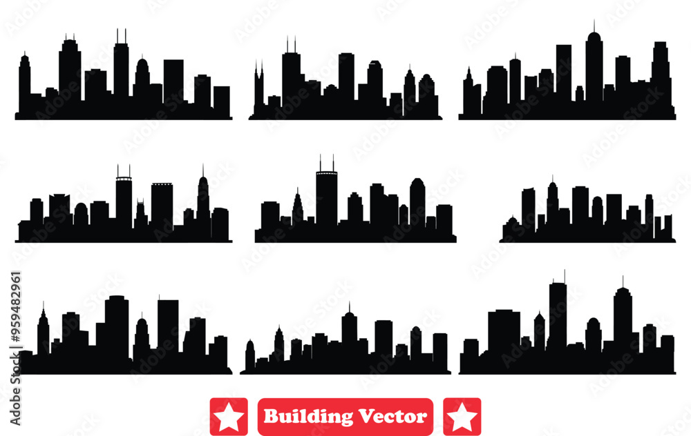 Metropolitan Building Vector Set Detailed Silhouettes Offering Varied Architectural Styles for Design Professionals Metropolitan Building Vector Set Detailed Silhouettes Offering Varied Architectural Styles for Design Professionals