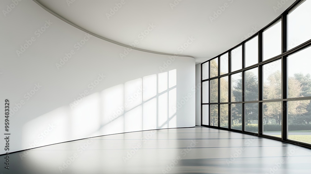 Fototapeta premium Modern Interior with Curved Wall and Large Window