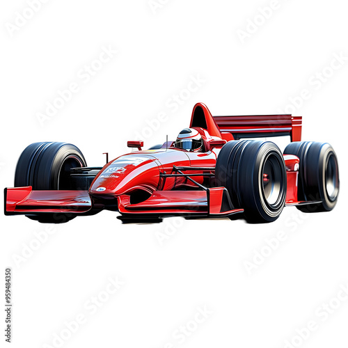 Red Formula One Race Car Moving Quickly Around the Track on a Transparent Background, PNG