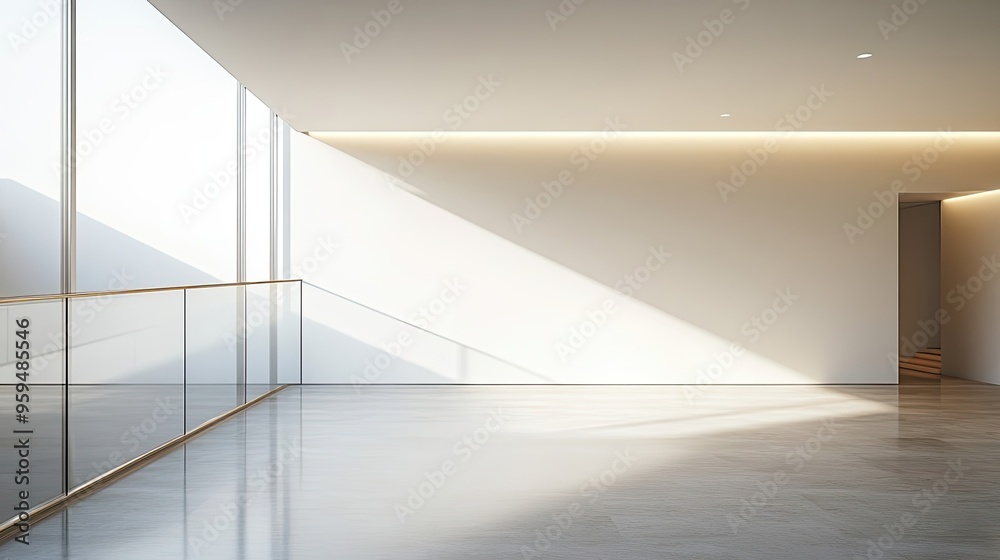 Obraz premium Minimalist Interior Design with Glass Railing and Sunlight