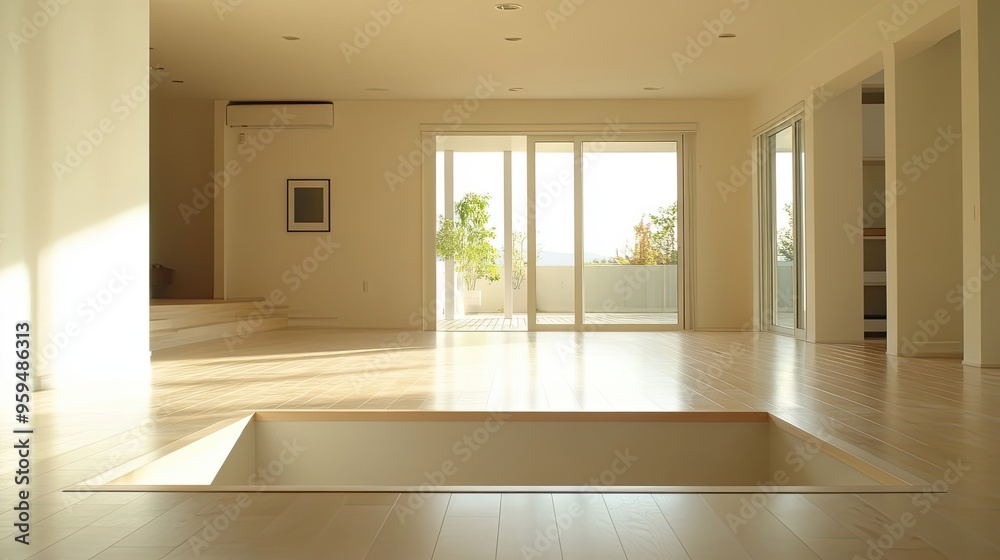 Obraz premium Modern Interior with a Rectangular Recess in the Floor