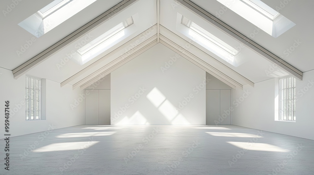 Fototapeta premium Empty White Room with Skylights and Windows