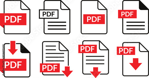 pdf file format download symbols, web format information, pdf file format icon set vector illustration.