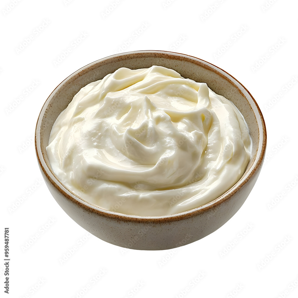 Creamy White Yogurt in Brown Bowl Isolated on Transparent Background Creamy White Yogurt in Brown Bowl Isolated on Transparent Background