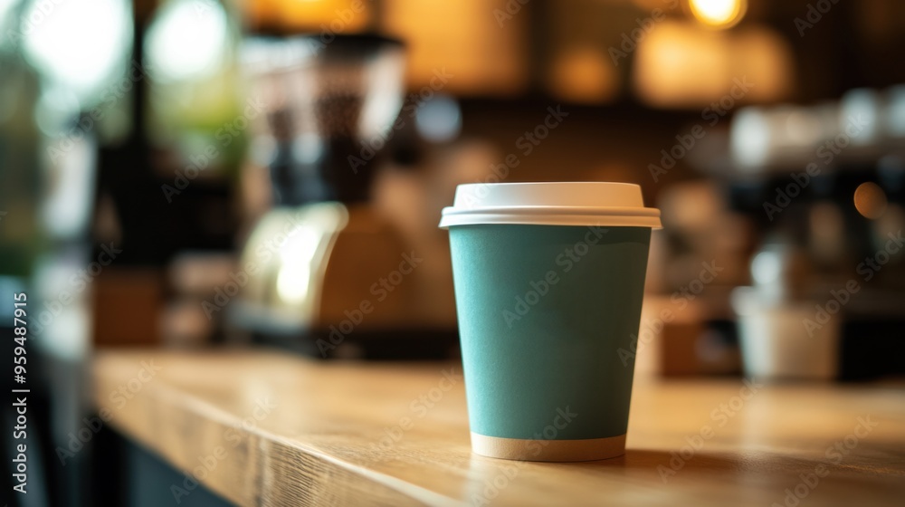 Freshly Brewed Takeaway Coffee on Wooden Cafe Counter with Blurred Background Freshly Brewed Takeaway Coffee on Wooden Cafe Counter with Blurred Background