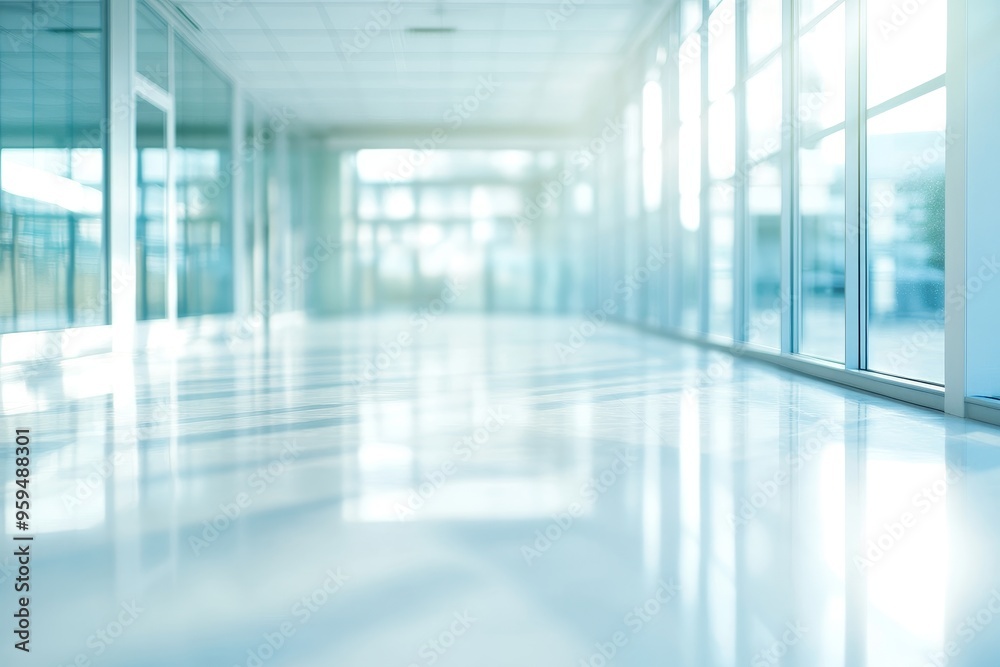 Bright empty hallway with large windows and a clean floor. Bright empty hallway with large windows and a clean floor.