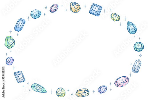 シンプルな宝石のフレーム　カラー　楕円形