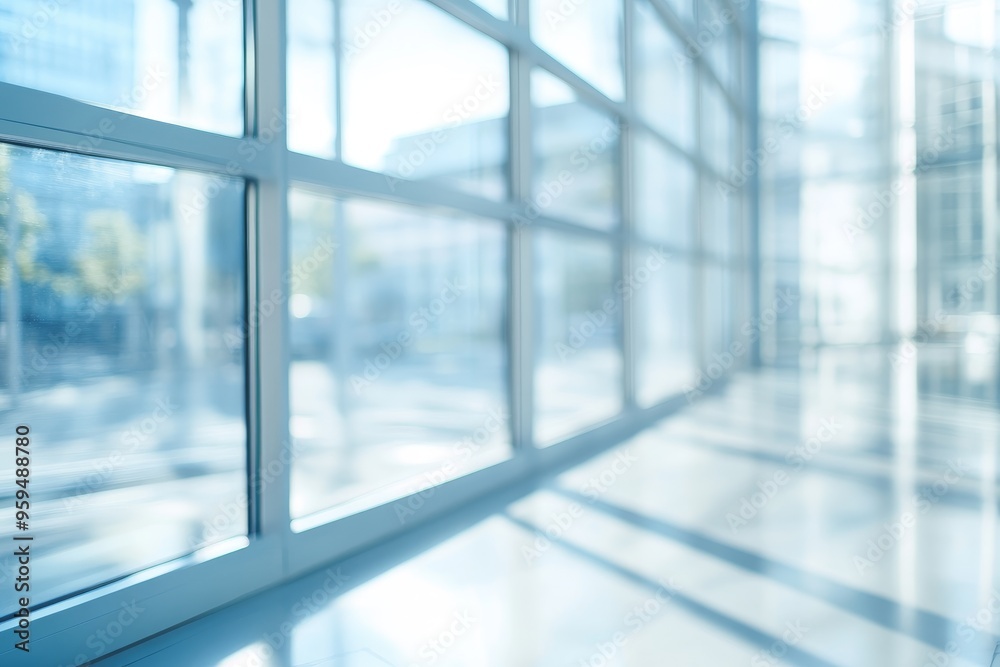 Abstract Blurred View Through Modern Office Window with Light Streaks and Shadows. Abstract Blurred View Through Modern Office Window with Light Streaks and Shadows.