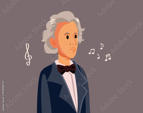 Vector Portrait of Frederic Chopin in Caricature Style. Famous artistic genius of the musical scene 