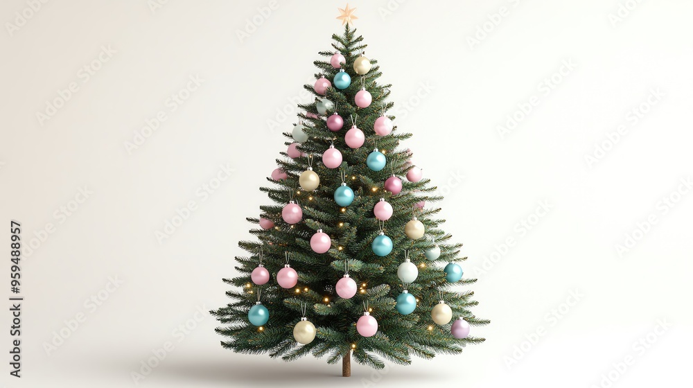 A beautifully decorated Christmas tree showcasing pastel ornaments and a festive atmosphere, perfect for holiday celebrations. A beautifully decorated Christmas tree showcasing pastel ornaments and a festive atmosphere, perfect for holiday celebrations.