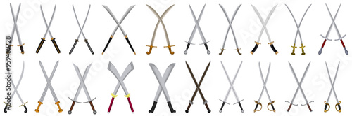 set collections Swords crossed icon. ancient fantasy sword. Medieval vintage blade weapon design vector illustration