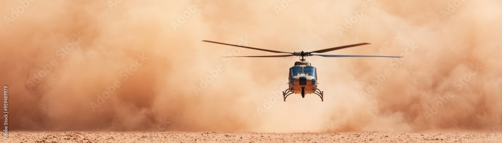 A helicopter flies through a cloud of dust, showcasing its agility and power in a dynamic aerial scene against a textured background. A helicopter flies through a cloud of dust, showcasing its agility and power in a dynamic aerial scene against a textured background.