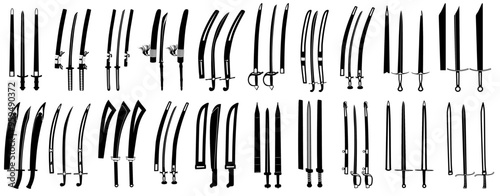 set ancient swords silhouette icon. military knights swords. medieval saber weapon design vector illustration