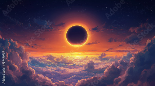 Anime concept sky sunset landscape background eclipse, ai. anime illustrations 