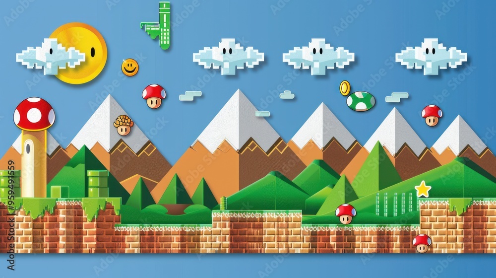 Retro Video Game Landscape. Retro Video Game Landscape.
