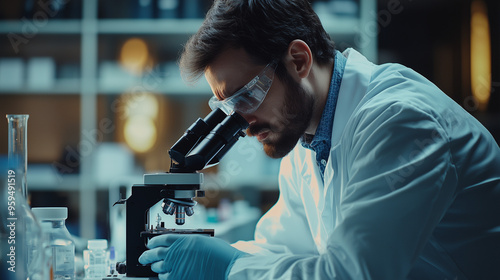 A medical researcher examin...