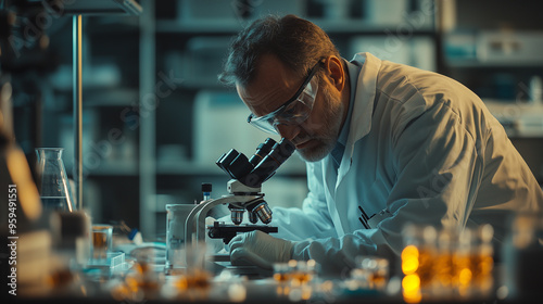 A medical researcher examin...