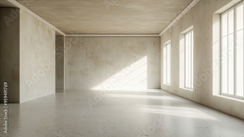 Empty Room with Beige Walls and Windows