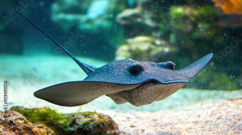 Graceful stingray swimming in the azure blue ocean waters