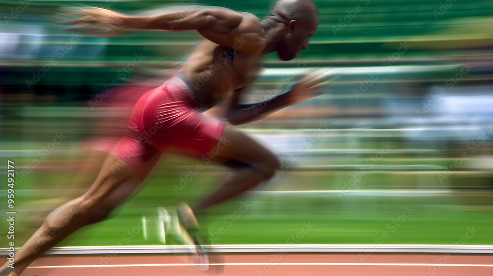 Fototapeta premium A black runner is running at high speed in a race.