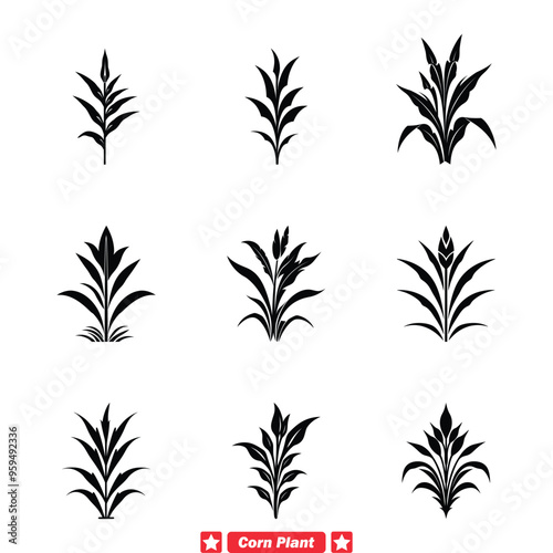 Rural Charm Delicate Corn Plant Silhouettes Set Ideal for Nature inspired Crafts and Farm Signage