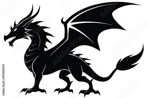 dragon silhouette vector illustration white background black 