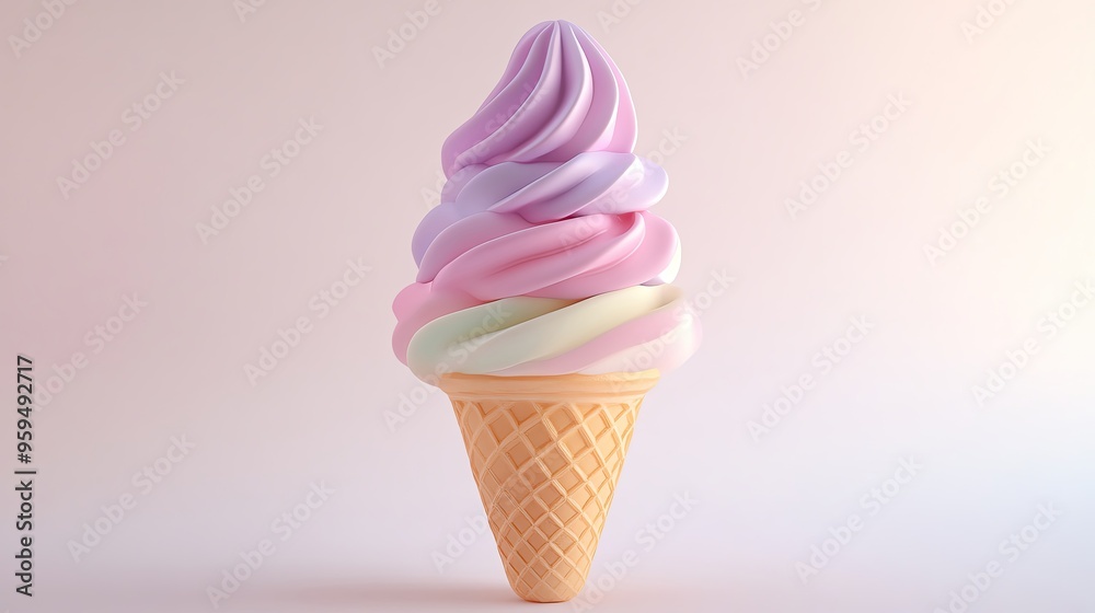 A colorful swirl of soft-serve ice cream in a waffle cone, creating a delightful summer treat to beat the heat. A colorful swirl of soft-serve ice cream in a waffle cone, creating a delightful summer treat to beat the heat.