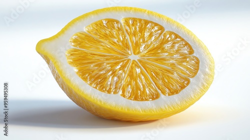 A vibrant, fresh lemon slice showcasing its juicy texture and bright yellow color, perfect for culinary or health-themed visuals. photo