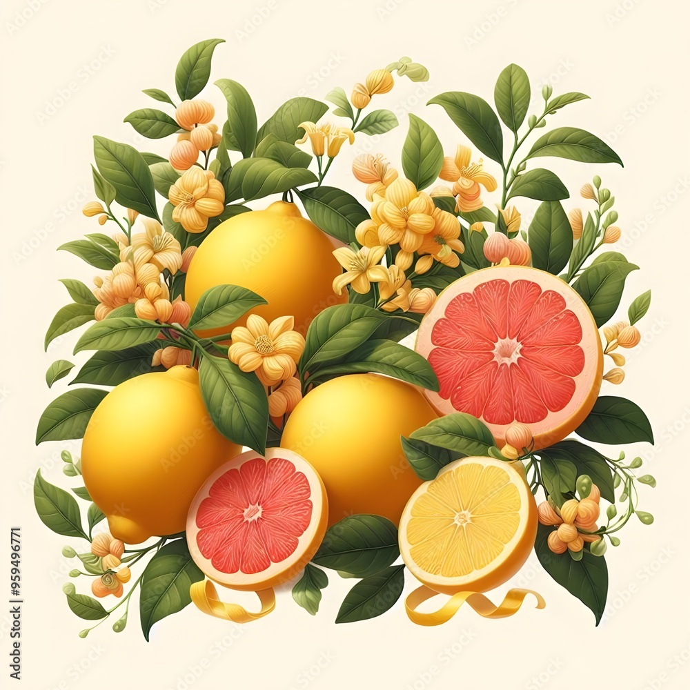 Set of lemon graphic design with leaves Set of lemon graphic design with leaves