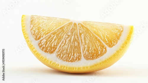 Fresh lemon slice showcasing vibrant yellow color and textured surface, ideal for culinary and wellness themes.