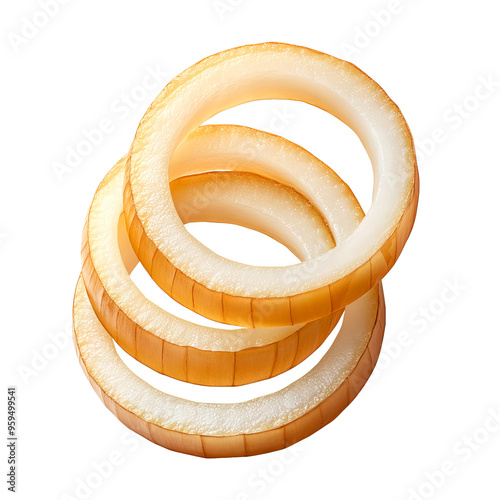 Fresh, crunchy onion rings stacked together, perfect for cooking, garnishing, or adding flavor to dishes. photo