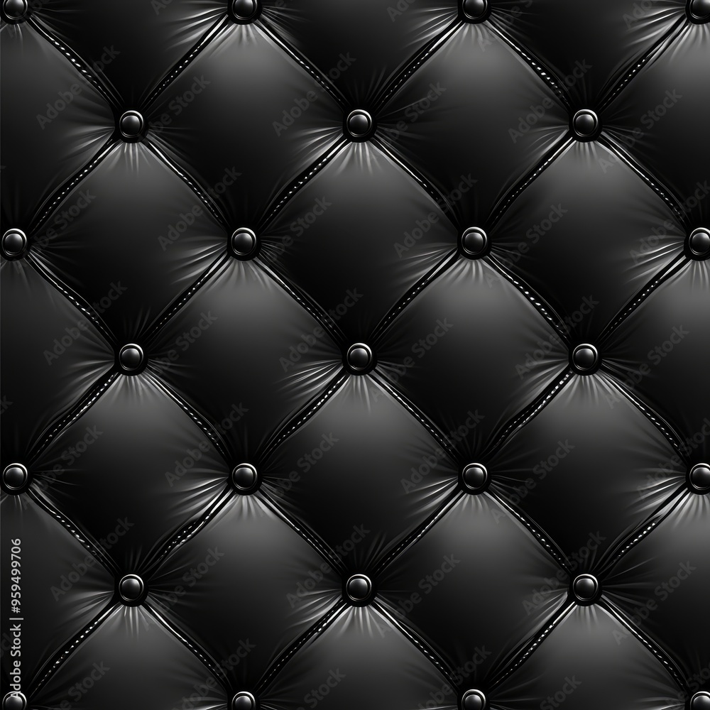 Fototapeta premium Black leather upholstery with diamond pattern and buttons.