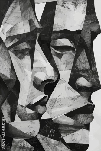 Abstract Art: Black and White Portrait of Two Faces