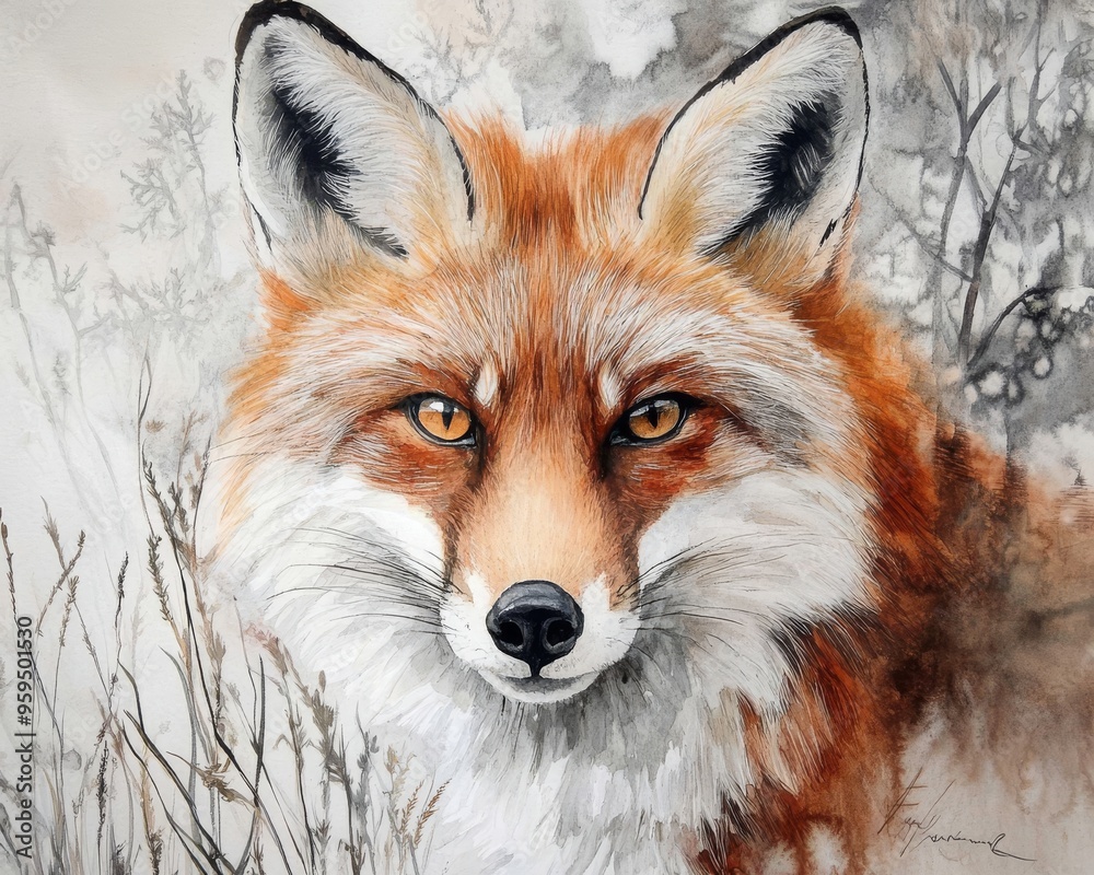 Watercolor Painting of a Red Fox Watercolor Painting of a Red Fox