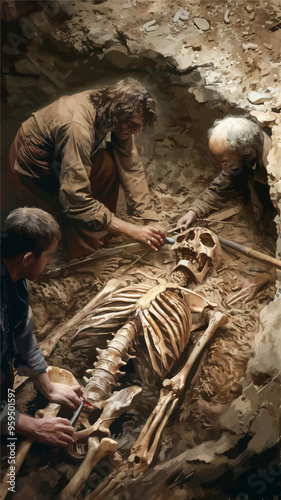 Ancient Skeleton Excavation: Archaeologists Uncovering a Mummified Remnant in a Cave