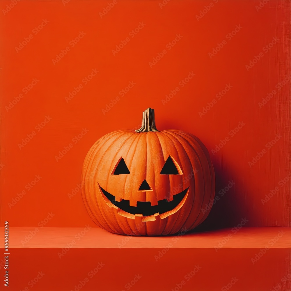 Cheerful Halloween pumpkin with a carved face against a vibrant orange background, perfect for festive decorations and themes. Cheerful Halloween pumpkin with a carved face against a vibrant orange background, perfect for festive decorations and themes.