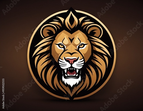 Lion logo features a stylized lion's head. Ai generated image. photo