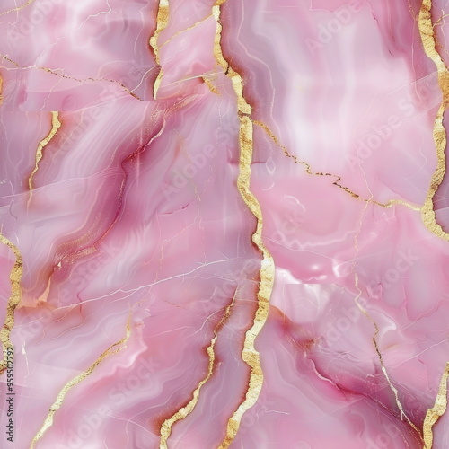 Pink marble background with golden line, pattern for seamless