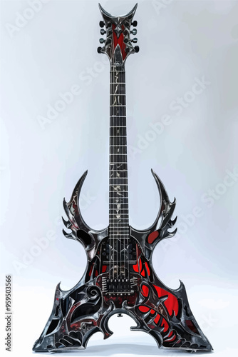 Electric Guitar with Artistic Design and Red Accents